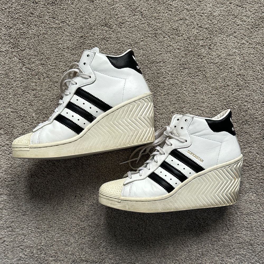 Adidas Women's Superstar Ellure White and Black Wedge Sneakers